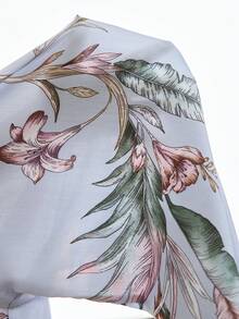 Serenescape Conjunto de pijama con estampado floral en contraste, lazo en la cintura y cuello en V de manga corta - Multicolor - Ver 8