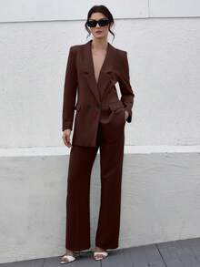 Women's Olive Green Elegant Suit Sets - Brown - View 6