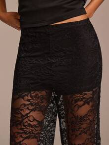 COSMINA 2pcs Women Strapless Mini Dress & Lace Pants Set, Casual Elegant Modern Mini Dress Suit, Black Lace 2 Piece Set Sleeveless Top & Long Pants Outfit - Black - View 7