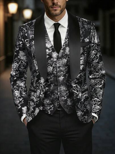 Manfinity AFTRDRK Men's Fashion All-Over Print Long Sleeve Blazer With Shawl Neck