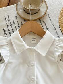 SHEIN Babygirl Cute Summer White Floral Embroidery Ruffle Collar Shirt Dress - White - View 4
