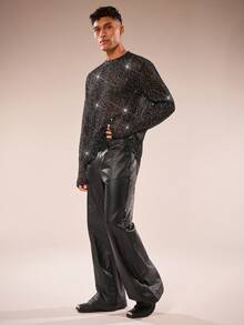 FeverCity 男士时尚性感闪亮透视长袖T恤 - 黑色 - 查看 4