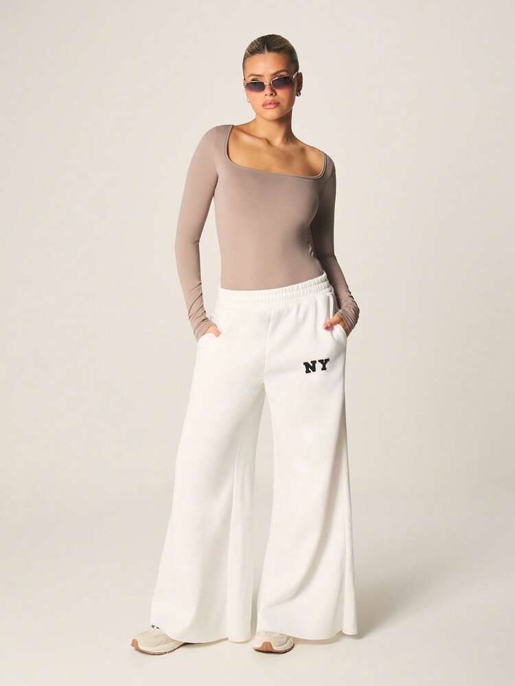 MISSGUIDED 長袖 スクエアネック ボディスーツ フィット感のある ストレッチ素材 トップス 基本的な必需品 カジュアル 日常着 秋冬春 ファッションアイテム