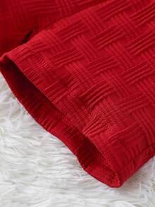 SHEIN Textured Shirt & Shorts Set, Fashionable Streetwear Style For Baby Boys - Red - View 7