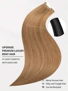 60pcs Tape In Hair Extensions 100% Human Hair #6 Light Brown Straight Style In 14-22 Inch Lengths Extensions Silky Seamless Invisible Top Quality Thick Ends Healthy Human Hair Extensions For Thin Hair And Salon Use And For All Women/Girls Daily Use - S6 - View 4
