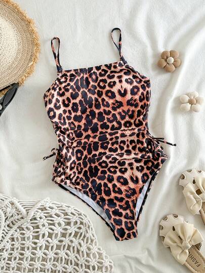 Travachic KIDS Tween Girls Cute Knitted Ombre Leopard Print One-Piece Swimsuit, Fashionable & Conservative, Suitable For Beach, Swimming, Vacation, Summer