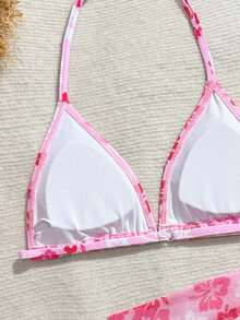 Sparklyn 3件套少女舒适弹力彩色印花吊带背心、短裤和围裙，时尚可爱比基尼泳装套装，夏季3件套比基尼带纱笼裙，粉色3件套泳装套装，少女系腰修身泳衣沙滩装，两件套 - 彩色 - 查看 8