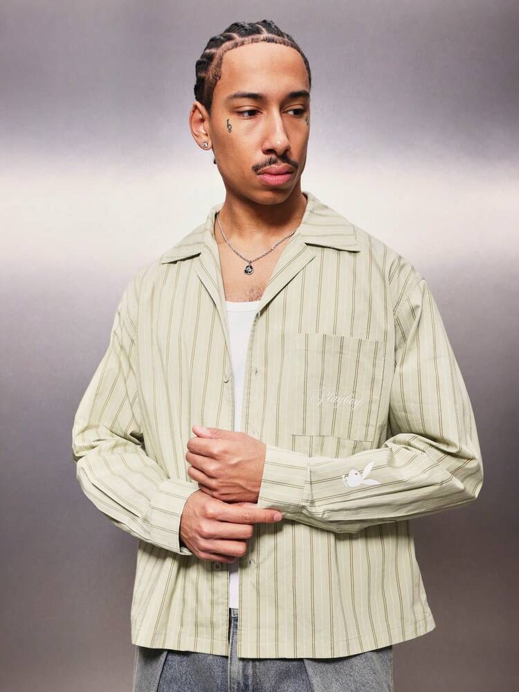 PLAYBOY X SUMWON Vertical Striped Long Sleeve Button Front Shirt