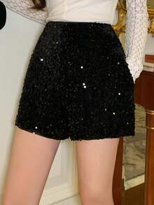 DAZY Women's Elegant Sequin Decorated Shorts, Spring/Summer - Black - View 9