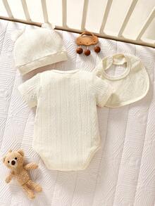 3件套新生儿小熊刺绣连体衣套装 - 米色 - 查看 2