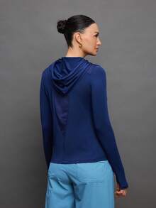 Activina 纯色连帽套头衫休闲长袖卫衣长袖运动上衣健身上衣长袖UPF防晒衫女款蓝色运动卫衣蓝色活力上衣 - 藏蓝色 - 查看 2