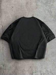 AXEPEAK Men's Casual Letter Embroidery Short Sleeve T-Shirt, Summer - Black - View 2