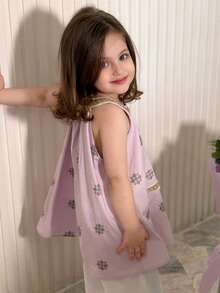 DAZY Young Girl Floral Print Knit Strap Round Neck Casual Tank Top - Purple - View 2