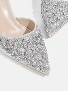 CUCCOO TILAWA Women's Pointed Toe Rhinestone Embellished Stiletto Heels, Sexy & Fashionable Ankle Strap Party/Club Pumps - Silver - View 6