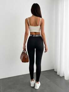 Mulvari Los Angeles Graphic Mesh Insert Leggings - Black - View 4