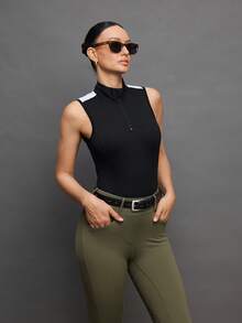 Activina Women's Black Equestrian Riding Top With White Detail And Half Zip Neckline - Black and White - View 5