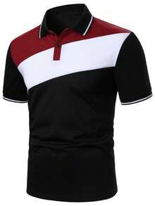 Manfinity Homme Camisa polo de manga corta casual y de moda con bloques de color para hombre - Multicolor - Ver 3