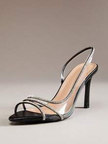 SHUZIA Women's Clear Black Rhinestone Strap Stiletto Heels – Elegant Wedding & Party Sandals - Black - View 3
