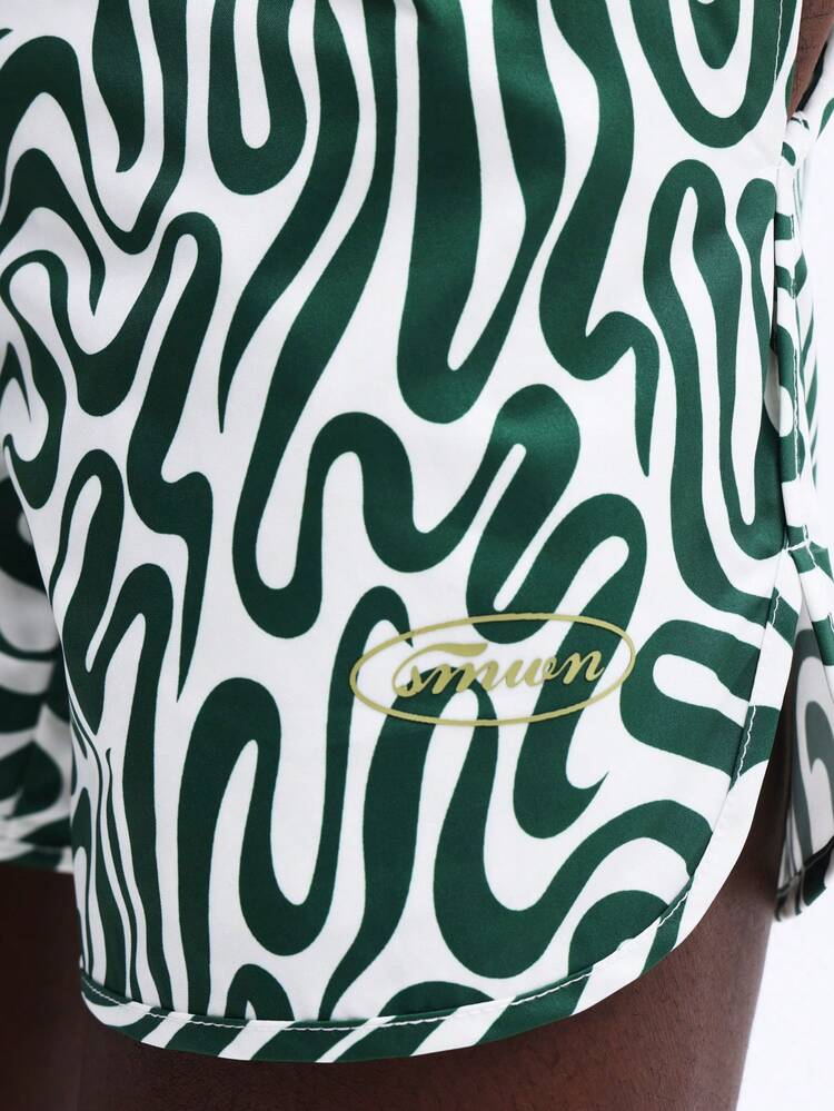 Swim Trunks With Abstract Wave Pattern