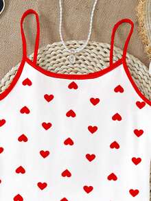 SHEIN 1 pieza Camiseta de tirantes roja con estampado de corazones pequeños y lindos para niña, de moda, versátil, adecuada para verano Y2K, Día de San Valentín, vacaciones, moda diaria - Multicolor - Ver 4