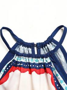 SHEIN Vestido informal de vacaciones para niñas preadolescentes con cuello halter, fruncido, holgado y con corte en A, estampado floral tropical sin mangas, color verde - Verde - Ver 6