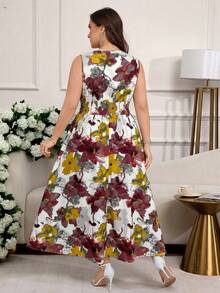 Reflora Đầm hè cỡ lớn dành cho nữ, đầm không tay thanh lịch. - Đỏ - Xem 2