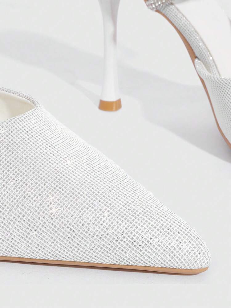 CUCCOO SZL Women Shoes Pointed Thin Silver White Rhinestone Ankle Strap Women's Slingback Shoes Wedding Party Banquet Simple Fashion Sexy Women's High Heel Shoes Women's Shoes