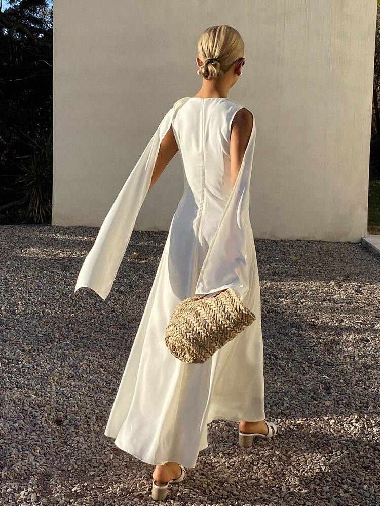 Women's Solid Color Fitted Shawl Collar Elegant Dress, Suitable For Banquet, Spring/Summer Sundress