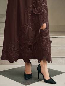 Anewsta Elegant Floral Embroidered Formal Dress, Luxurious Chic Fitted Dress For Spring/Summer, Suitable For Party, Work, Graduation, Wedding - Coffee Brown - View 2