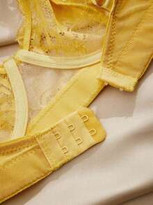 Charlaine Underwire, Lace Patchwork, Sheer, Romantic French Style, Lift Up Women's Bra - Yellow - View 5