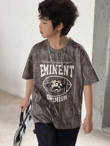 DAZY Áo thun ngắn tay cổ tròn in chữ cho bé trai tuổi teen, kiểu dáng thường ngày, thích hợp mặc mùa hè. - màu nâu - Xem 6