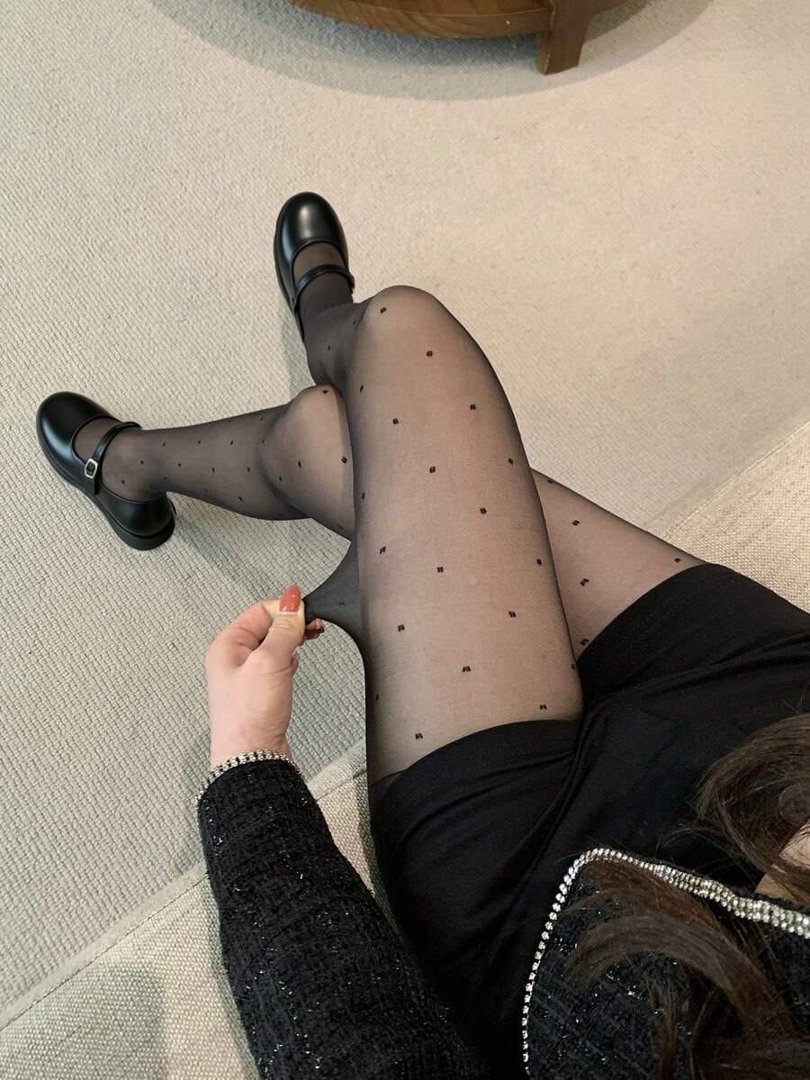 FRIFUL 女士波点网眼性感连裤袜 - 黑色 - 查看 1