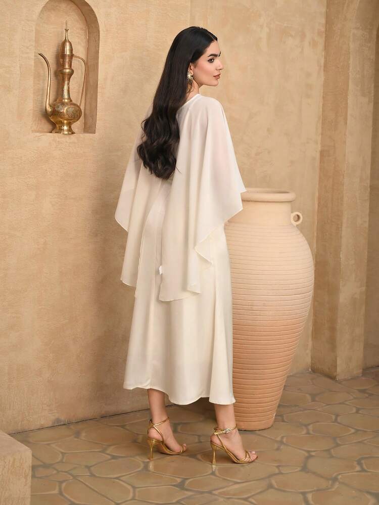 2pcs/Set Women's High-End Elegant Sleeveless Dress & Cape Shawl