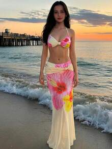 SHEIN Teen Girls Floral Print Vacation Style Bikini Set - Yellow - View 1