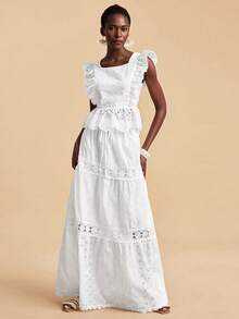 Travachic Falda casual de verano de unicolor con bordado y cordones para mujer, para primavera y verano, faldas elegantes para fiestas, faldas de lujo para eventos de noche, bodas, graduaciones, ceremonias, damas de honor - Blanco - Ver 1