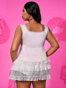 Truni Áo tank top cỡ lớn dành cho nữ, màu hồng satin gợi cảm, viền ren, chi tiết buộc dây quyến rũ, thích hợp cho các buổi hẹn hò, tiệc tùng và ngày Valentine. - Hồng - Xem 6