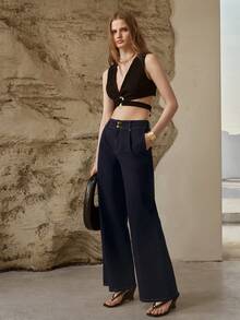 MOTF PREMIUM WOMEN'S WIDE LEG PRESS CREASE JEANS - Navy Blue - View 6