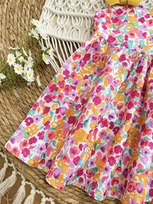 SHEIN Baby Girl Cute Floral Pattern Bow Strap Sundress, Summer Squishy Summer Outfits Summer Clothes Summer Dresses Vacation Spring Dresses Vacation Dresses - Multicolor - View 7