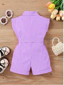 Bộ áo liền quần kẻ sọc thắt eo cho bé gái, kiểu dáng thường ngày. - Bụi tím - Xem 2
