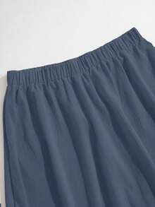 Rusticease Plus Size Elastic Waist Solid Color Casual Summer Versatile Skirt - Navy Blue - View 6