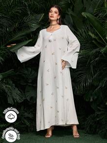 Al Najma Elegantes weißes Kleid mit Herzausschnitt, bunter Stickerei und Glockenärmeln, Frühling/Sommer - Weiss - Übersicht 5
