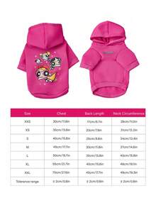 THE POWERPUFF GIRLS X PETSIN 1件可爱卡通大眼睛女孩三人印花宠物帽帽衫玫瑰红休闲风秋冬加厚保暖宠物服装 - 玫紅色 - 查看 3