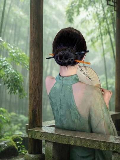 Madebyblanc 2支/4支复古中式竹节木质发簪 | 古典汉服旗袍发饰 | 简约木质发簪，打造丸子头造型 | 优雅复古女士发饰