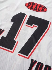 ROMWE MEN Street Life 男士休闲字母数字印花圆领短袖T恤，夏季款 - 白色 - 查看 5