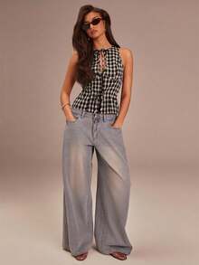 Athîral 女士休闲红色格子镂空吊带背心 - 彩色 - 查看 3