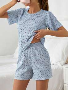 EURMUSE Women 2 Pcs Colourful Floral Pattern Set Cute Lounge Set - Multicolor - View 3