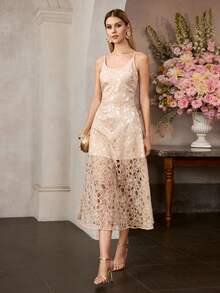 MOTF Soiréza 女士无袖细肩带蕾丝礼服，适合婚礼、花园派对、正式晚宴和鸡尾酒会等场合。 - 香檳色 - 查看 5