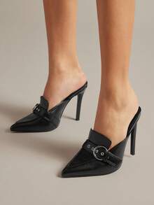 SHUZIA Women's Pointed Toe Faux Leather Fashionable Slip-On Pumps - Black - View 2