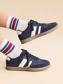 CUCCOO EASI Giày thể thao nữ retro đa năng, màu trắng đế bằng, mẫu mới mùa xuân 2024, thích hợp cho dịp Giáng sinh. - Màu xanh lam - Xem 9