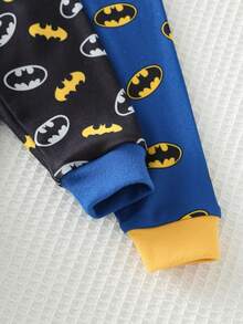 BATMAN X Cozy Pixies 4pcs Young Boy Snug Fit Pajama Set, Cartoon Superhero Pattern Soft Knit Crew Neck Long Sleeve Top And Elastic Waist Long Pants - Grey - View 4